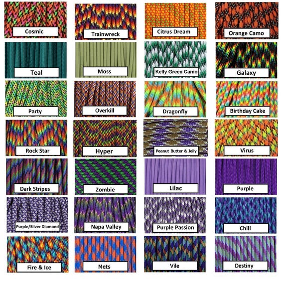 550 Paracord 10', 25', 50', 100' or Sample Pack - 100+ colors to choose from