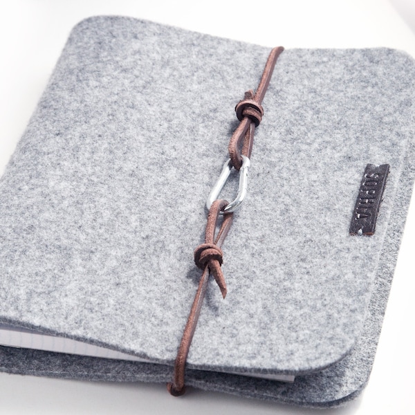 Ring binder A5 ring binder PERSONALIZED grey felt leather gift
