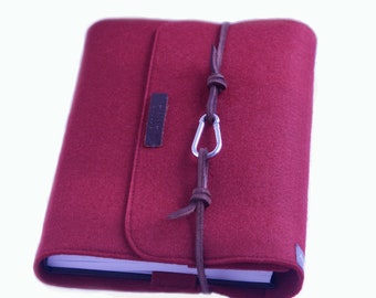 PERSONALIZED red notebook A5 case / calendar felt with leather