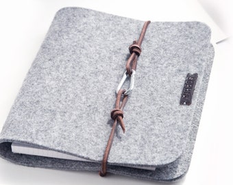 Ring binder A5 ring binder PERSONALIZED grey felt leather gift