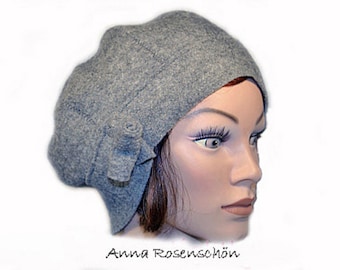 Beanie grey wool cap with flower