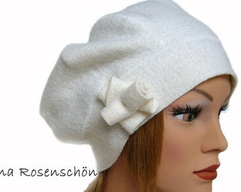 Beanie Beanie Cap Cream Beanie Wool Flower