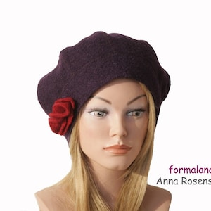 Gorro Gorro violeta Gorro Flor burdeos imagen 1