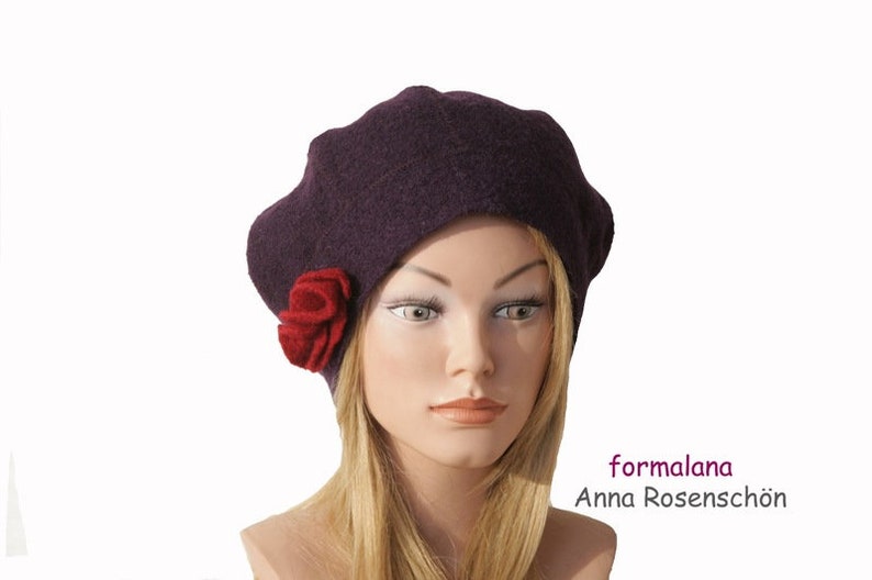 Bonnet Cap violet Beanie Fleur bordeaux image 1