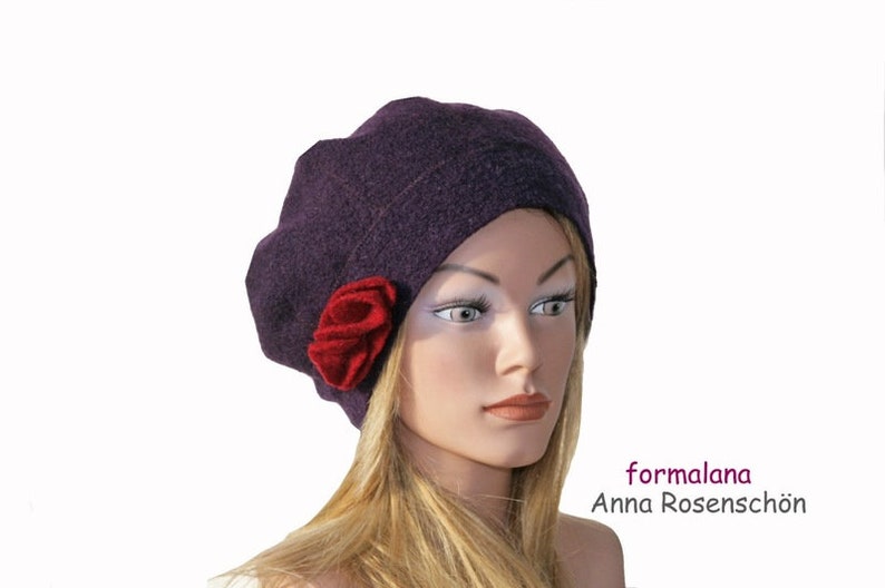 Bonnet Cap violet Beanie Fleur bordeaux image 2