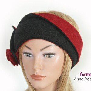 Headband black red wool flower ear warmer image 3