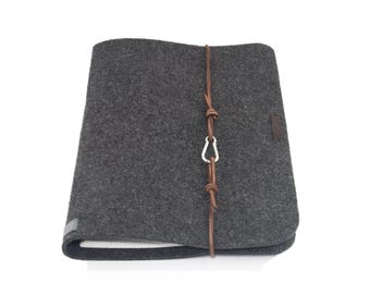 Personalized certificate folder/document binder, dark grey felt leather, gift for school, training, university, clear cover, anthracite, ring binder