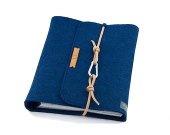 Personalized A5 ring binder, blue felt leather, gift planner, calendar