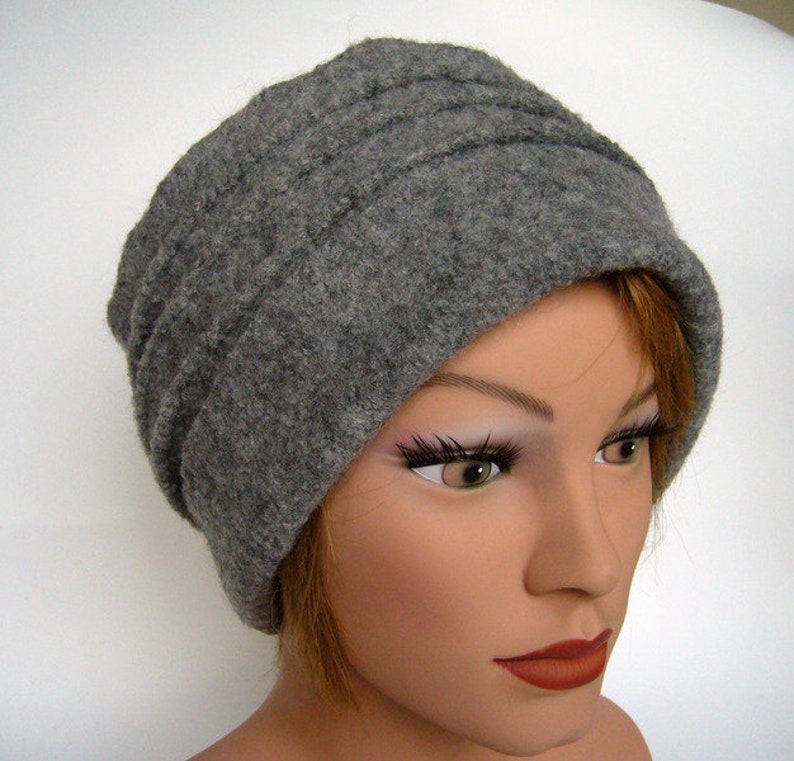 Hat cap wool felt gray with seams warm image 2