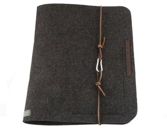 Certificate folder document folder PERSONALIZED dark grey felt leather gift school training study transparent cover anthracite ring binder