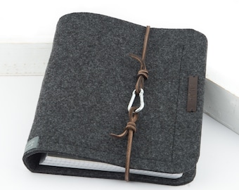 Ring binder A5 ring binder PERSONALIZED dark grey felt leather gift photo diary anthracite felt folder travel diary