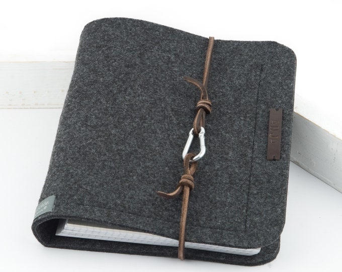 Featured listing image: Ring binder A5 ring binder PERSONALIZED dark grey felt leather gift photo diary anthracite felt folder travel diary