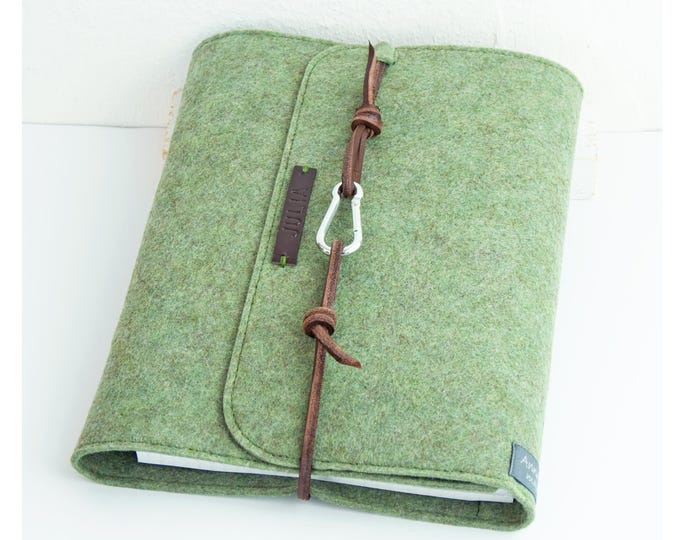 Featured listing image: Sage green ring binder A5 ring binder PERSONALIZED felt gift planner calendar guest folder hotel folder wedding folder