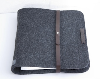 PERSONALIZED Ring Binder in A5 Ring Binder Dark Grey Felt Leather Strap and Button Closure Gift 2 Rings Recipe Folder Collector's Folder Guest Book