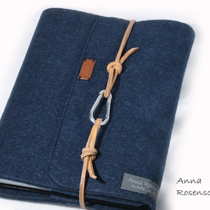 Personalized calendar sleeve A5 felt navy leather image 1