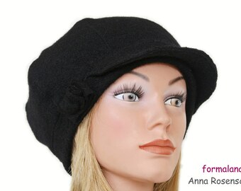 Peaked cap balloon cap wool black, peaked cap women