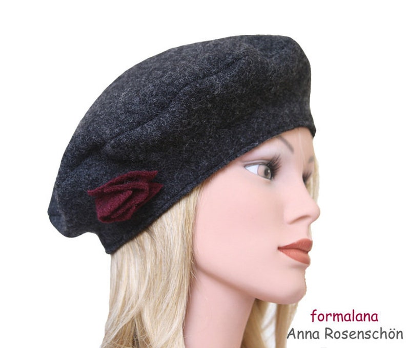 Berets dark grey flower beret cap image 3