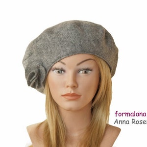 Beret Cap Wool Flower Grey image 1