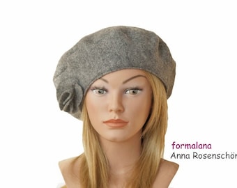 beret cap wool flower gray