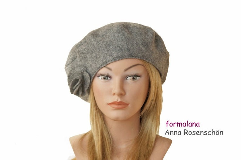 Beret Cap Laine Fleur Gris image 1