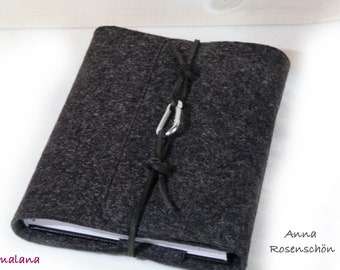 Notebook grey felt sleeve black leather vintage