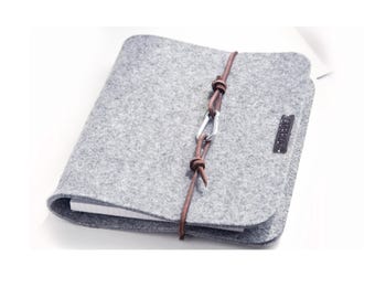 Personalized A5 ring binder, grey felt leather, gift