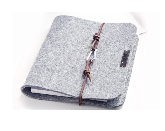 Featured listing image: Personalized A5 ring binder, grey felt leather, gift