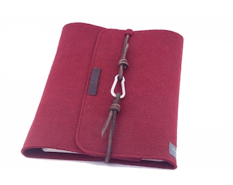 Red A5 ring binder, personalized felt leather gift planner calendar