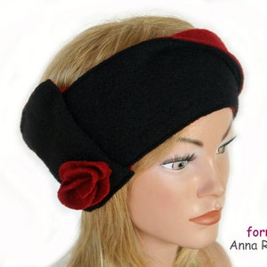 Headband wool felt two-tone red black