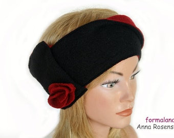 Headband wool felt two-tone red black