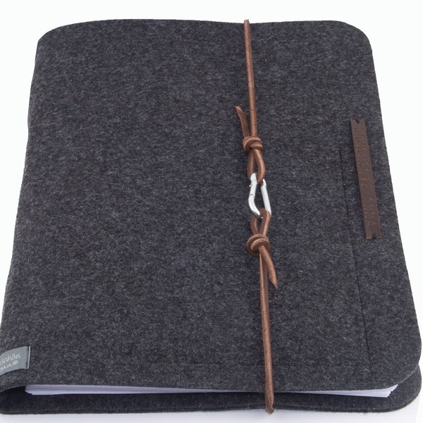 Ring binder A4 ring binder PERSONALIZED dark gray felt leather gift school training study man woman anthracite document folder