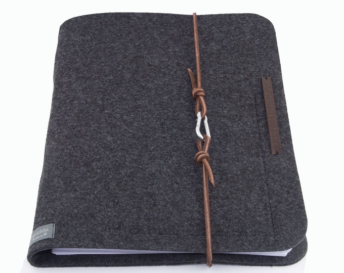 Featured listing image: Ring binder A4 ring binder PERSONALIZED dark gray felt leather gift school training study man woman anthracite document folder