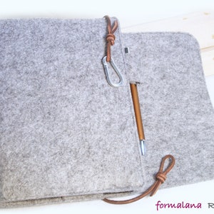 Pochette pour ordinateur portable gris en feutre vintage en cuir noir image 4