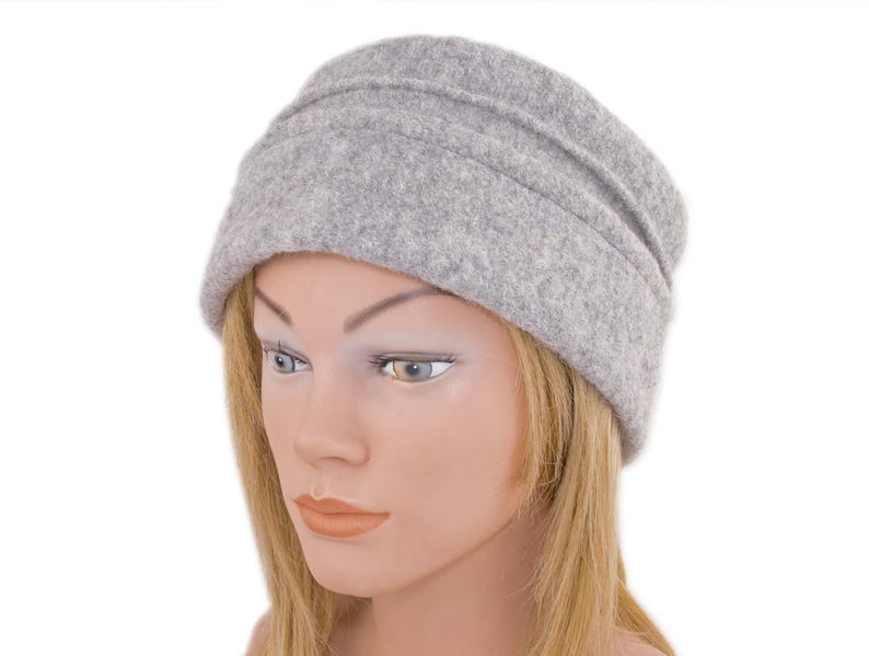 Mütze Hut Filz hellgrau mit NähtenUmschlag Damen Winter warm