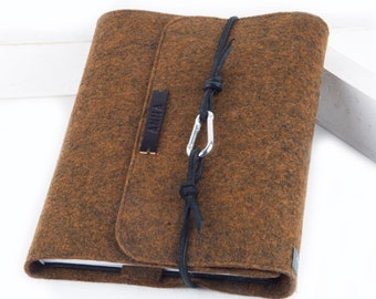 Calendar cover brown felt A5 notebook cover PERSONALIZED black leather, embossed name gift book school Anna Rosenschön