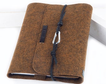 Calendar Cover brown Felt A5 Notebook Case PERSONALIZED black leather, embossed name Gift Book School Anna Rosenschön