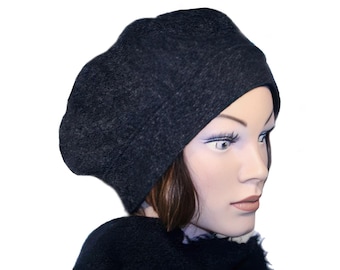 Beanie hat anthracite dark grey, hat pure 100% wool women's winter warm light and loose