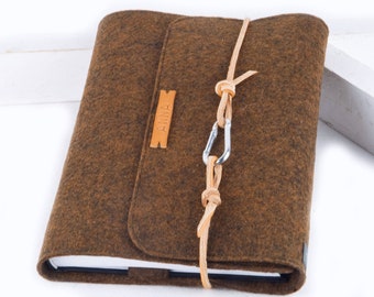 Calendar Cover brown Felt A5 Notebook Cover PERSONALIZED light brown leather, embossed name Gift Book School Anna Rosenschön®