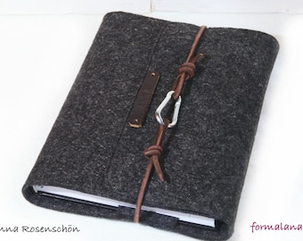 personalized calendar cover A5 felt grey with embossed name letters leather notebook cover travel diary diary recipes vintage retro