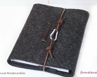 personalized calendar cover A5 felt gray with embossed name letters leather notebook cover travel diary diary recipes vintage retro