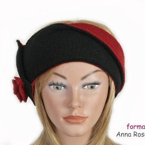 Headband black red wool flower ear warmer image 1