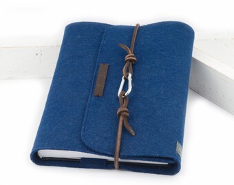 Calendar cover blue felt A5 notebook cover PERSONALIZED leather, embossed name gift book school Anna Rosenschön