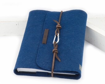 Calendar Cover blue Felt A5 Notebook Cover PERSONALIZED Leather, embossed name Gift Book School Anna Rosenschön