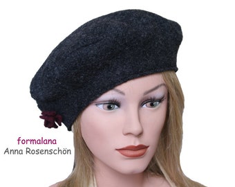 Berets dark grey flower beret cap