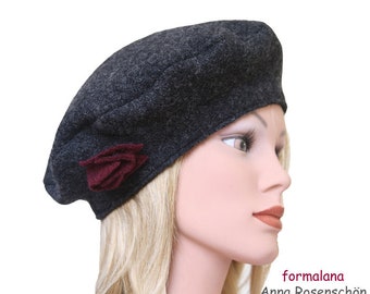 Beret dark gray flower beret cap