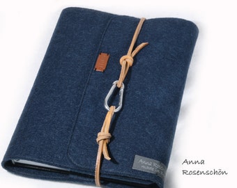 PERSONALISED travel journal A5 blue navy felt notebook calendar sleeve leather carabiner