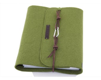 Personalized A5 ring binder, green felt leather, gift for school, education, studies, man, woman, document folder