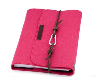 personalized calendar cover / notebook cover pink, A5 felt with embossed name brown leather strap carabiner gift book letters