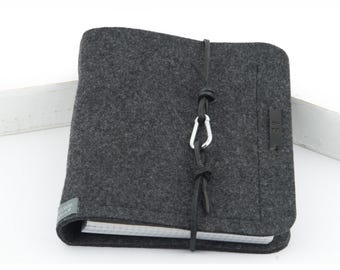 Personalized A5 ring binder, dark grey, anthracite felt leather gift, photo diary, travel journal