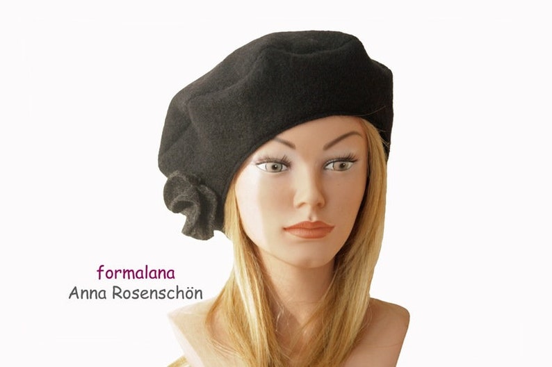 Black beret flower beret cap image 2